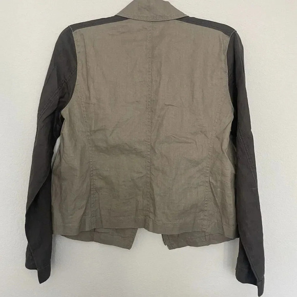 Eileen Fisher Moto Jacket Medium Brown Tan Organic Linen Zip Front - Picture 9 of 10